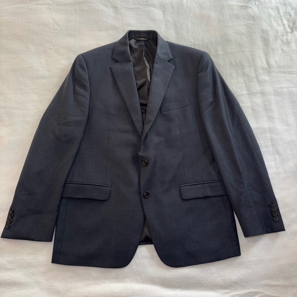Lauren Ralph Lauren Mens 42R Blazer Blue Glen Plaid 100% Wool Natural Stretch